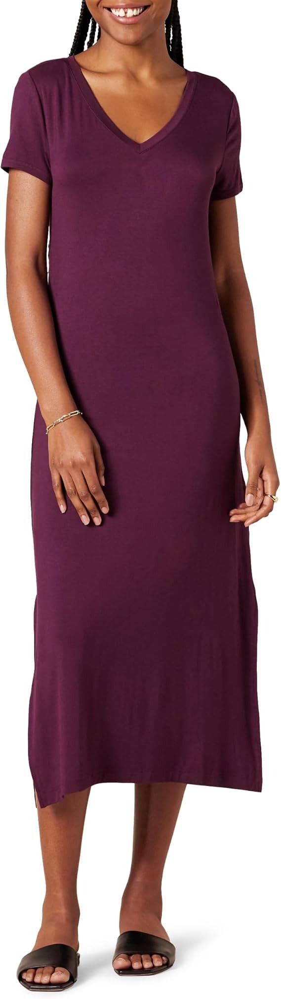 Immagine di Purple V-Neck Short Sleeve Midi Dress 5